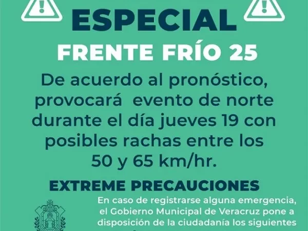 Aviso especial por Frente Frío No. 25 en el Puerto de Veracruz