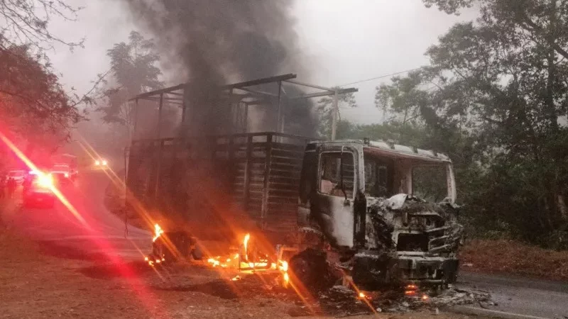 Un camión de carga se incendió sobre la carretera federal Conejos-Fortín a la altura de Sochiapa