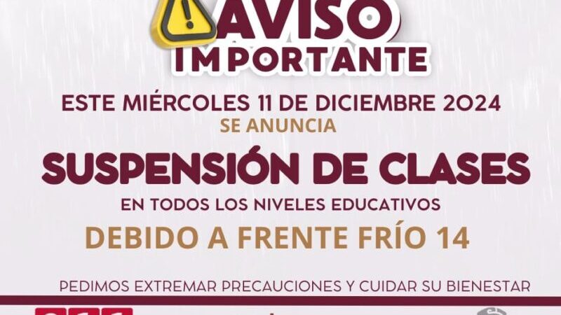 Por frente frio #14, se suspenden clases en Tlapacoyan