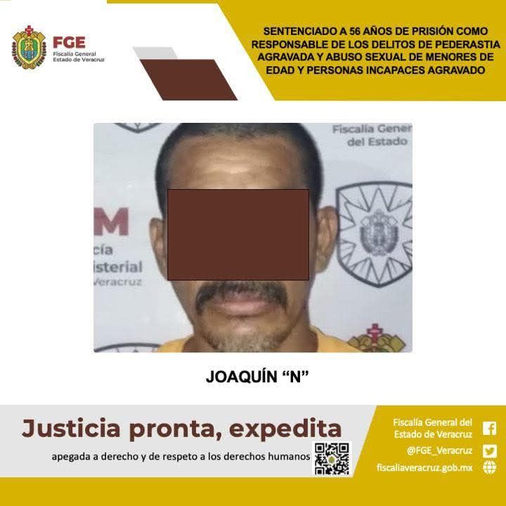 Sentenciado a 56 años de prisión como responsable de los delitos de pederastia agravada y abuso sexual de menores de edad y personas incapaces agravado