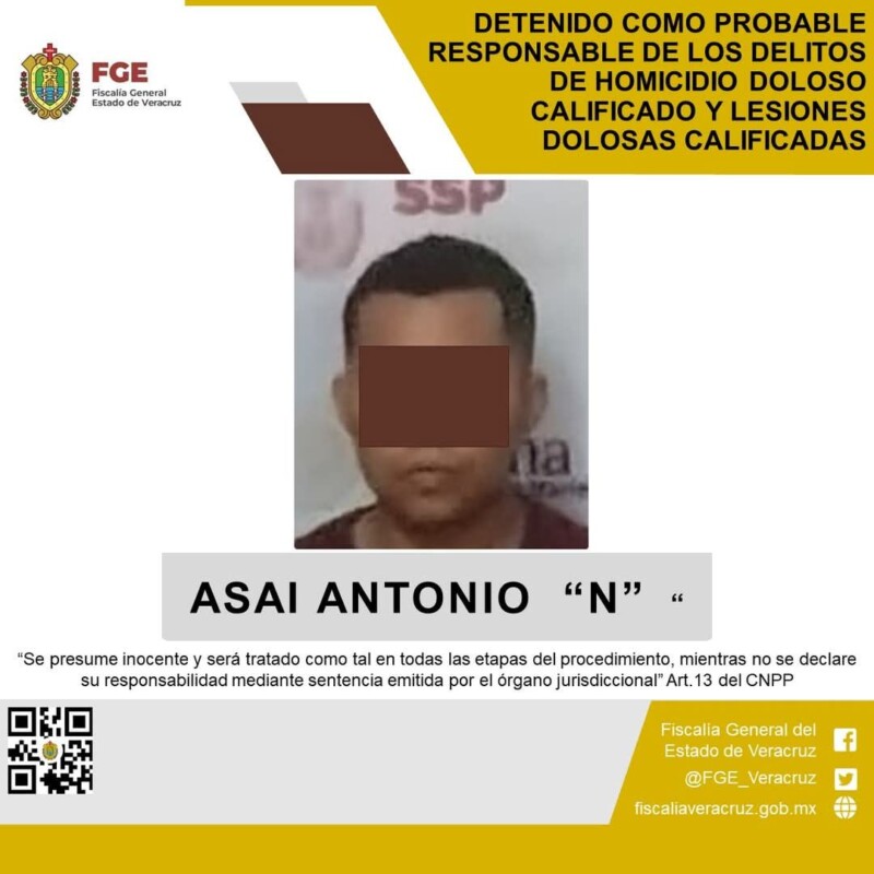 Detenido como probable responsable de los delitos de homicidio doloso calificado y lesiones dolosas calificadas