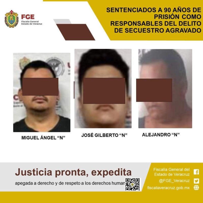 Sentenciados a 90 años de prisión como responsables del delito de secuestro agravado