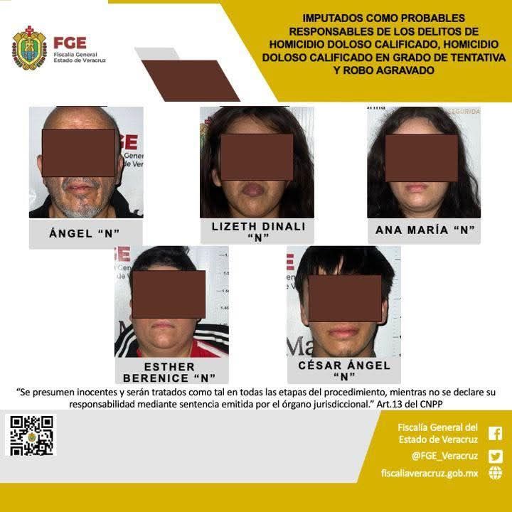 La Fiscalía General del estado imputa a cinco personas por los delitos de homicidio doloso calificado, homicidio doloso en grado de tentativa y robo agravado