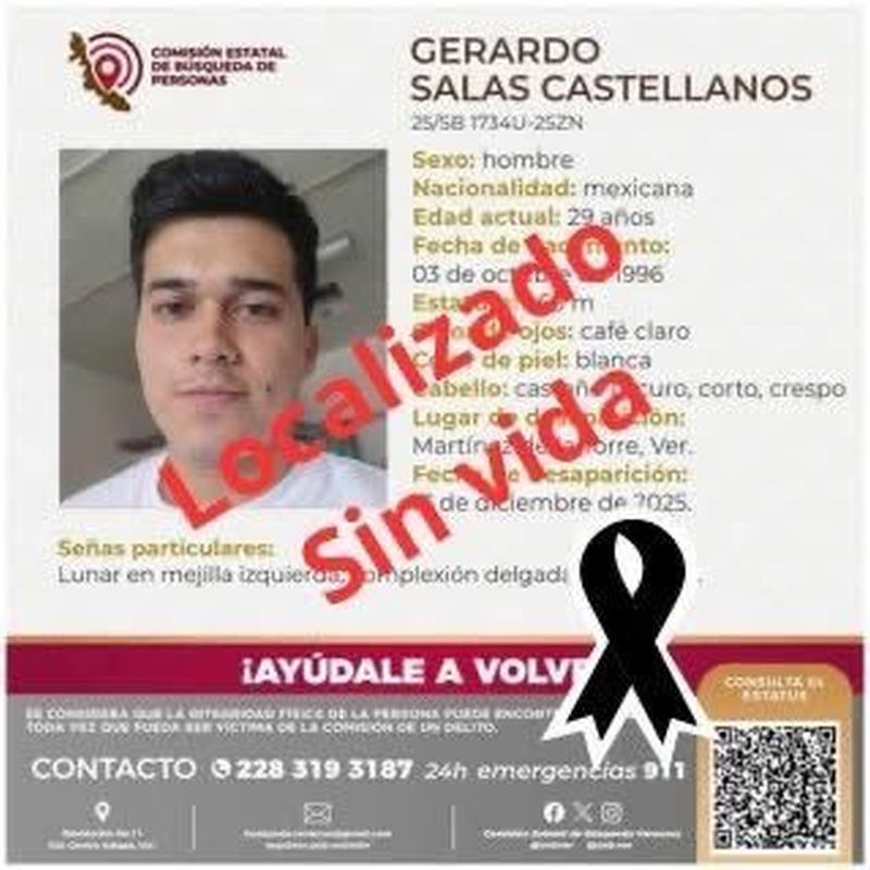 Localizan sin vida a joven reportado como desaparecido en Martínez de la Torre