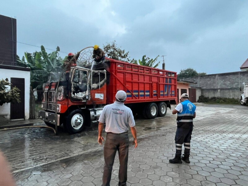 Incendio arrasa con camión Torton