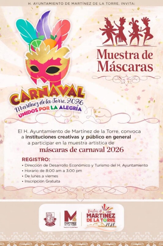 Convocatoria abierta a Muestra de Máscaras del Carnaval Martínez de la Torre 2026