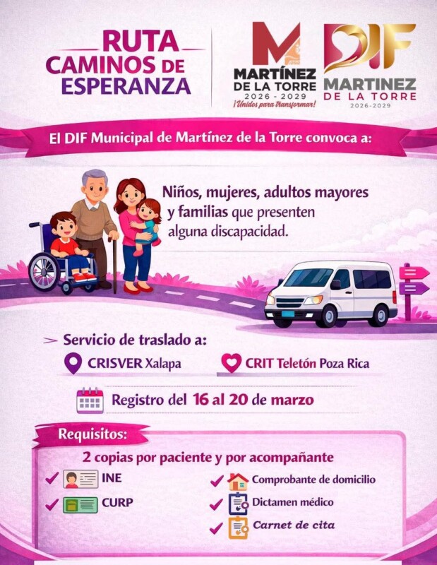 DIF Martínez de la Torre abre registro para la Ruta “Caminos de Esperanza”
