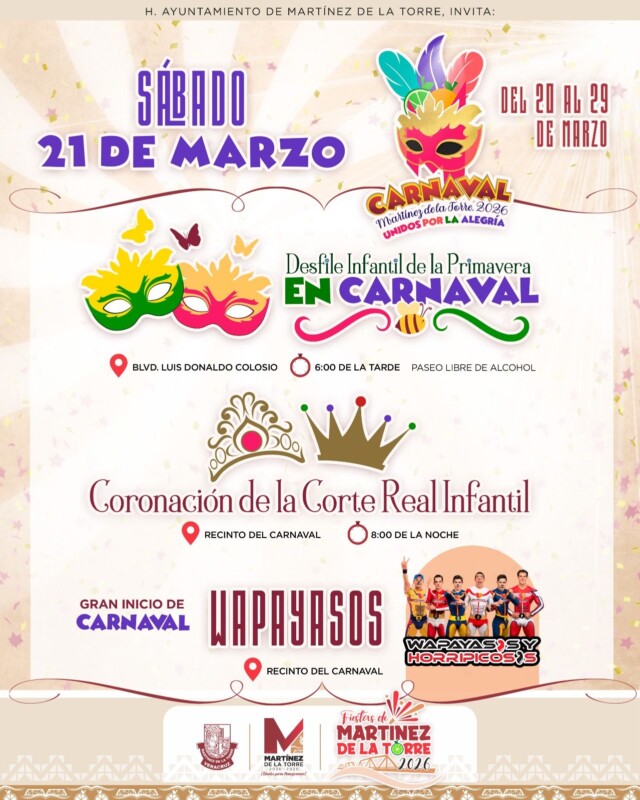 Realizarán desfile infantil y coronación de la Corte Real Infantil en el Carnaval Martínez de la Torre 2026
