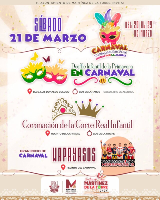 Presentan cartelera oficial del Carnaval Martínez de la Torre 2026