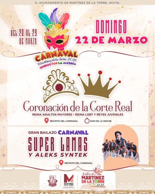 Coronación de la Corte Real en el Carnaval Martínez de la Torre 2026