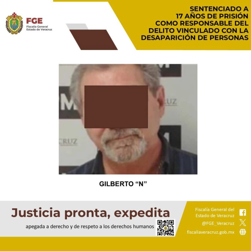 𝗦𝗲𝗻𝘁𝗲𝗻𝗰𝗶𝗮𝗻 𝗮 𝟭𝟳 𝗮𝗻̃𝗼𝘀 𝗱𝗲 𝗽𝗿𝗶𝘀𝗶𝗼́𝗻 𝗮 𝗲𝘅𝘀𝗲𝗿𝘃𝗶𝗱𝗼𝗿 𝗽𝘂́𝗯𝗹𝗶𝗰𝗼 𝗽𝗼𝗿 𝗱𝗲𝘀𝗮𝗽𝗮𝗿𝗶𝗰𝗶𝗼́𝗻 𝗱𝗲 𝗽𝗲𝗿𝘀𝗼𝗻𝗮 𝗲𝗻 𝗩𝗲𝗿𝗮𝗰𝗿𝘂𝘇