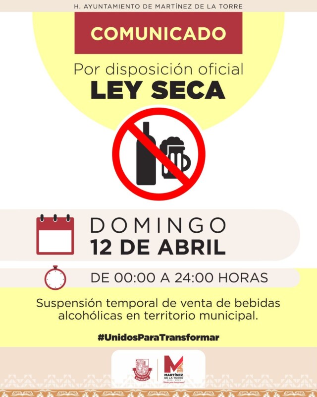 Aplicarán Ley Seca por proceso electoral de Agencias y Subagencias Municipales
